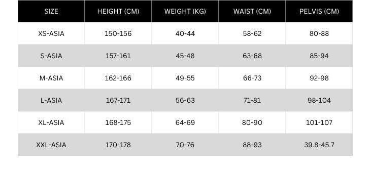 WOMEN BIB SIZE CHART