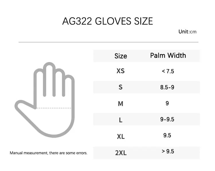 AG322 SIZE CHART