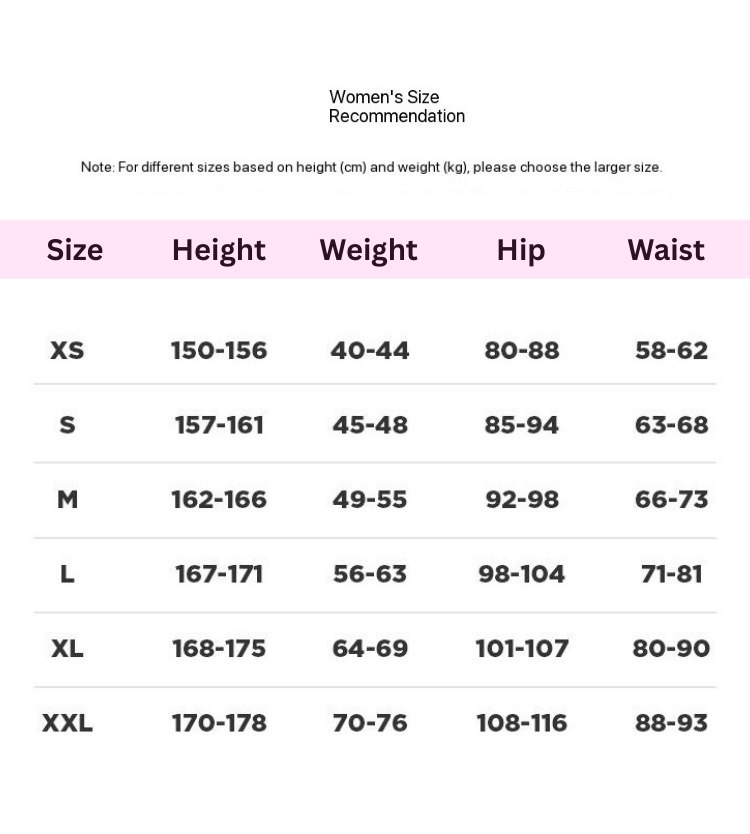 RTT WOMEN BIB SIZE CHART