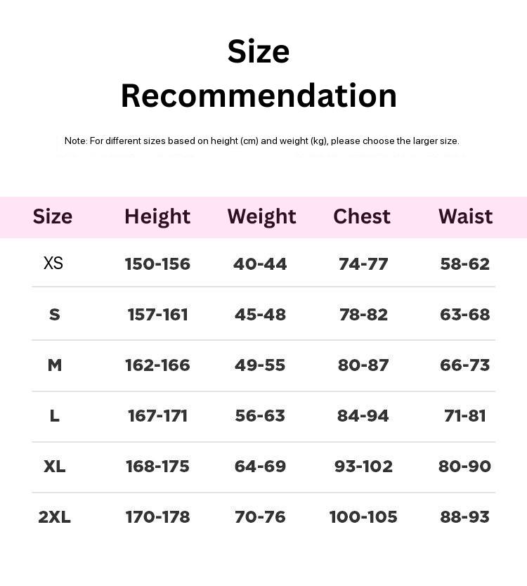 RTT WOMEN JERSEY SIZE CHART